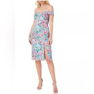 Aidan Mattox Multicolor off the shoulder Floral Midi Dress